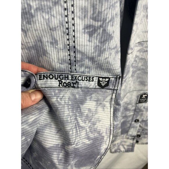 Roar Signature Button-Up Blue Shirt w/ Embroidered Slash Designs Mens Size XXL - Picture 5 of 13